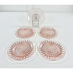 Set of 5 Vintage Jeannette Windsor Diamond Pink Depression Glass 9" Plates